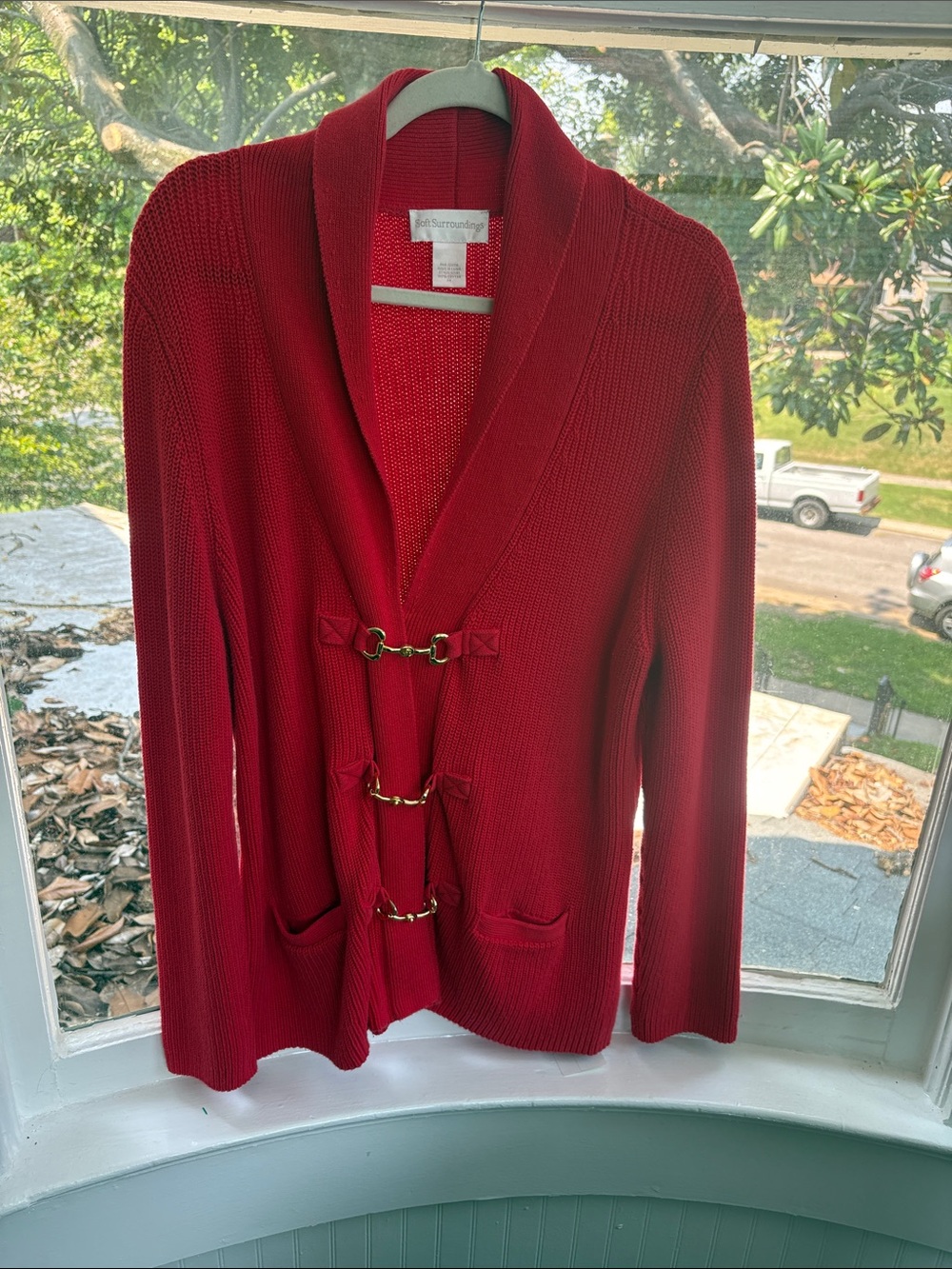 Soft Surroundings Red Knit Shawl Collar Cardigan with Decorative Clasps Size 2X
